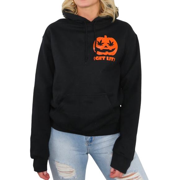 Get Lit Hoodie Mary Jane Stoner Jack-O-Lantern Halloween Sweatshirt Small - Picture 1 of 7